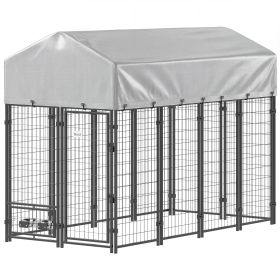 8' x 4' x 6' Outdoor Dog Kennel, Dog Kennel Outside Run with 360Â° Rotating Bowls, Waterproof & UV Resistant Cover
