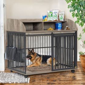 44'' Heavy Duty Large Dog Crate Furniture for Large Medium Dog with Lockable Wheels, Wooden Dog Crate Dog Kennel