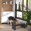 23" Modern Decorative Dog Bone Wooden Heavy Duty Elevated Dog Bowl Feeding Station - Black