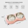 Macaron Pink Dual Stainless Steel Pet Bowls, 600ml Each, Non-Slip, Dishwasher Safe for Small-Medium Pets
